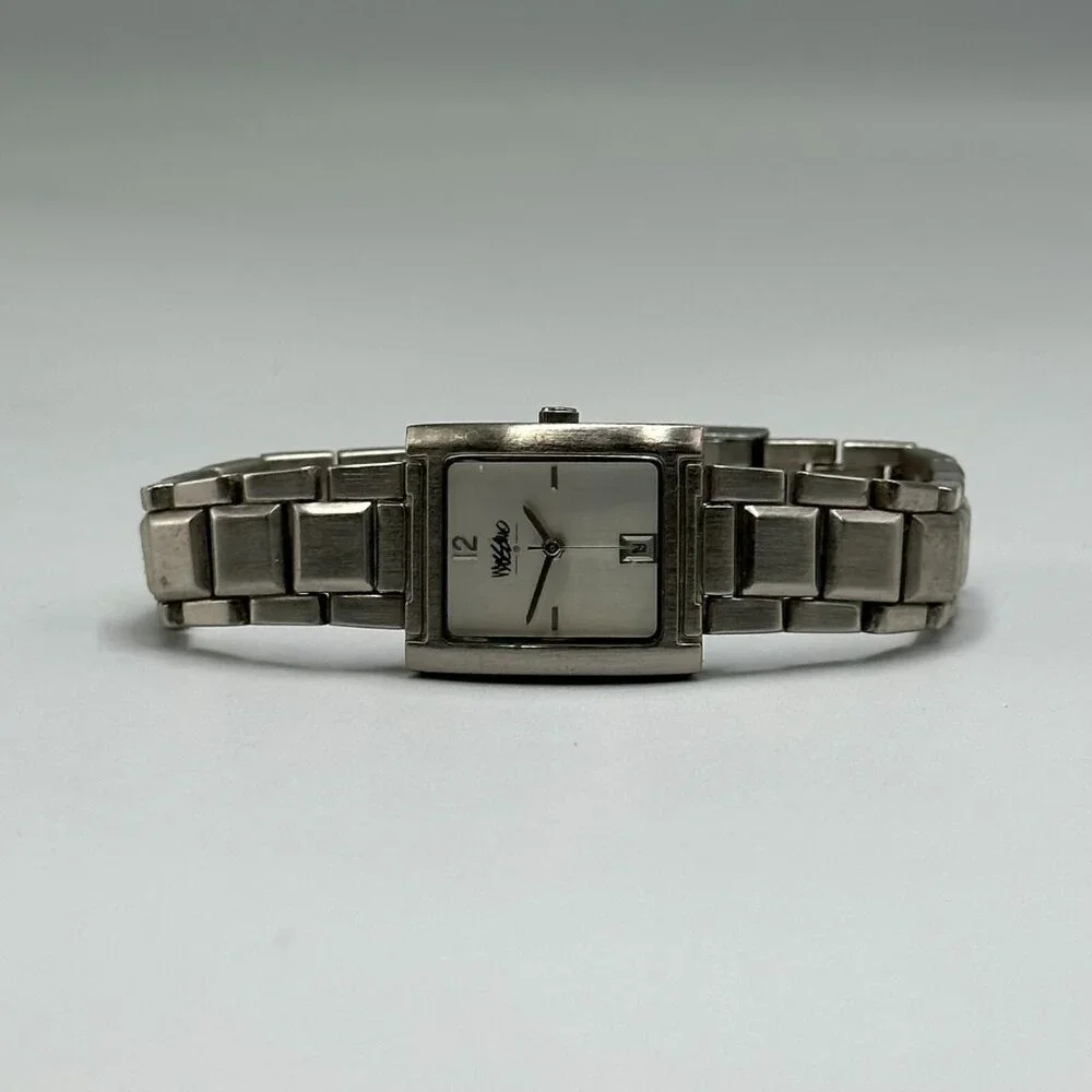 3/$30 Mossimo Watch Women Silver Tone Rectangle Case Date Window 7.5
